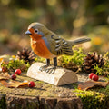 Hand-Carved Wooden Robin Figurine, Rustic Bird Decor on Log Base, Whimsical Nature Lover Gift, Woodland Animal Art, Desk Decor