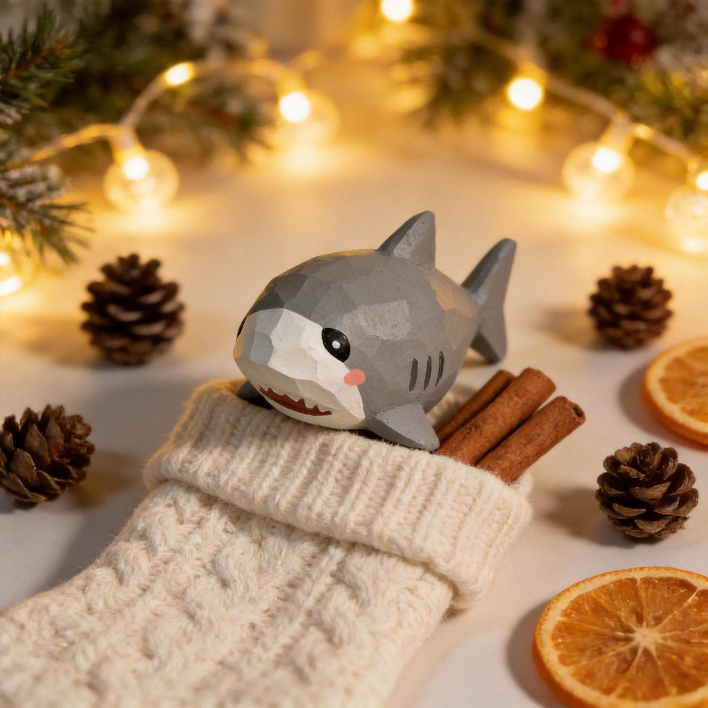 Whimsical Hand Carved Wooden Shark Figurine Cute Nautical Decor Coastal Nursery Art Handmade Wooden Animal Ocean Lover Gift