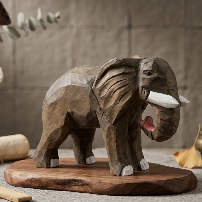 Handmade Wooden Elephant Figurine, Rustic African Elephant Carving, Animal Lover Gift, Boho Nursery Decor, Hand Carved Wood Statue