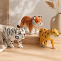 Hand-carved Wooden Big Cat Figurines Safari Animal Nursery Decor Faceted Wood Art Tiger Leopard Cheetah Statue Gift for Animal Lover