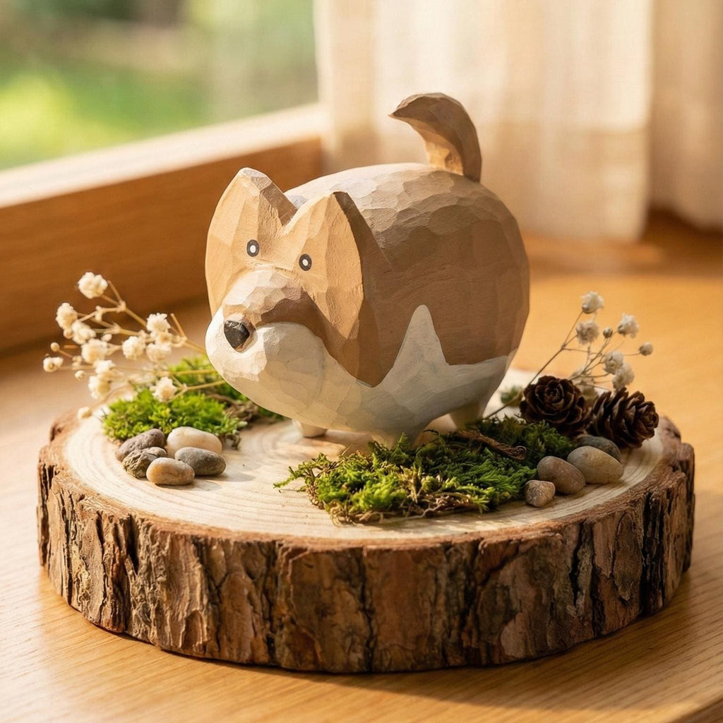 Endearing Chonky Fox Wood Carving, Whimsical Hand-Carved Plump Fox Figurine, Cute Abstract Forest Animal, Unique Gift for Her, Desk Pet