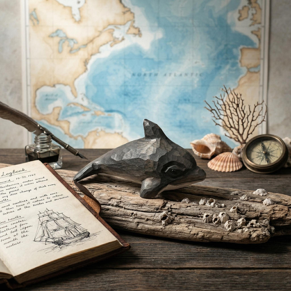 Hand Carved Wooden Dolphin Figurine, Rustic Coastal Decor, Ocean Animal Art Sculpture, Nautical Nursery Decor, Unique Gift for Beach Lover