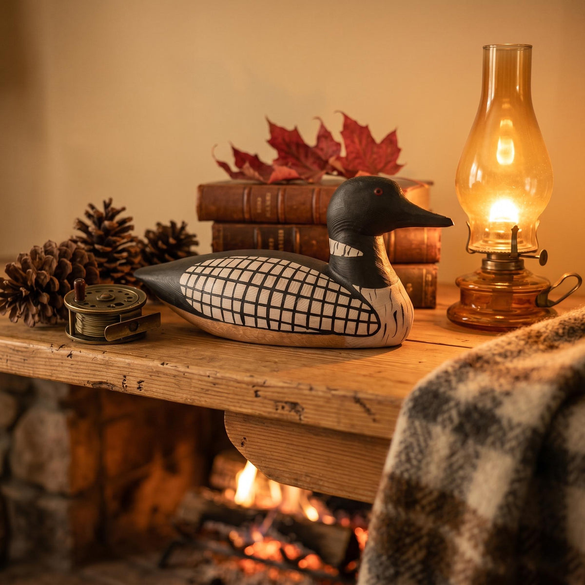 Hand-Carved Wooden Loon Figurine, Rustic Lake House Decor, Black and White Bird Art, Cabin Core Accent, Unique Gift for Bird Lovers