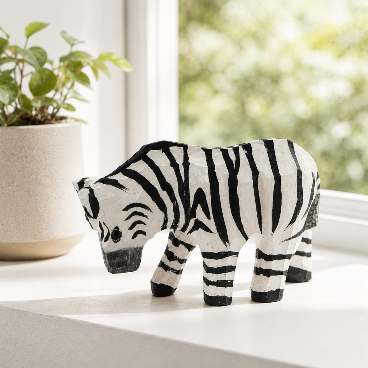 Whimsical Wooden Zebra Hand Carved Animal Figurine Safari Nursery Decor Rustic Wood Carving Wildlife Art Unique Gift for Animal Lover