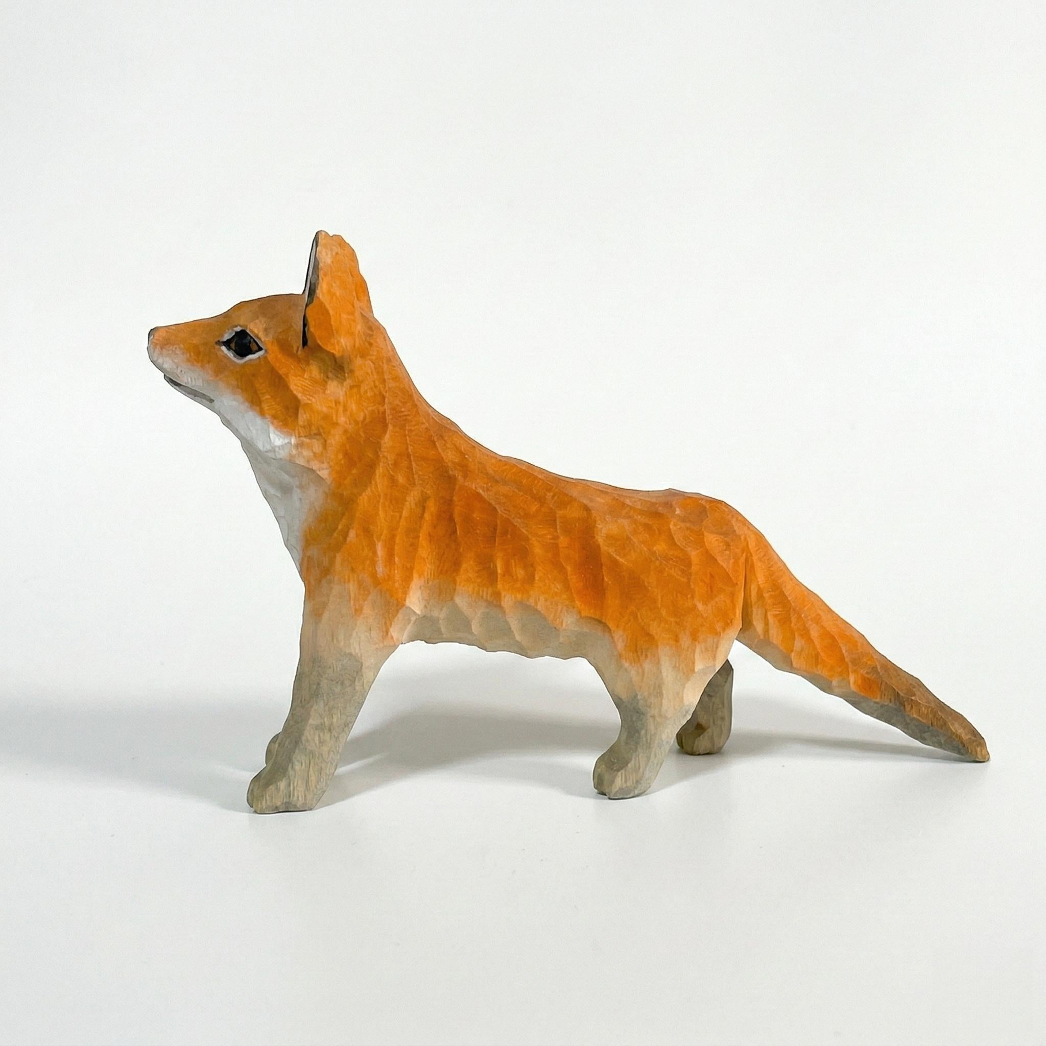 Whimsical Hand-Carved Wooden Red Fox Figurine, Rustic Forest Animal Sculpture, Woodland Nursery Decor, Wood Fox  Gift for Nature Lovers