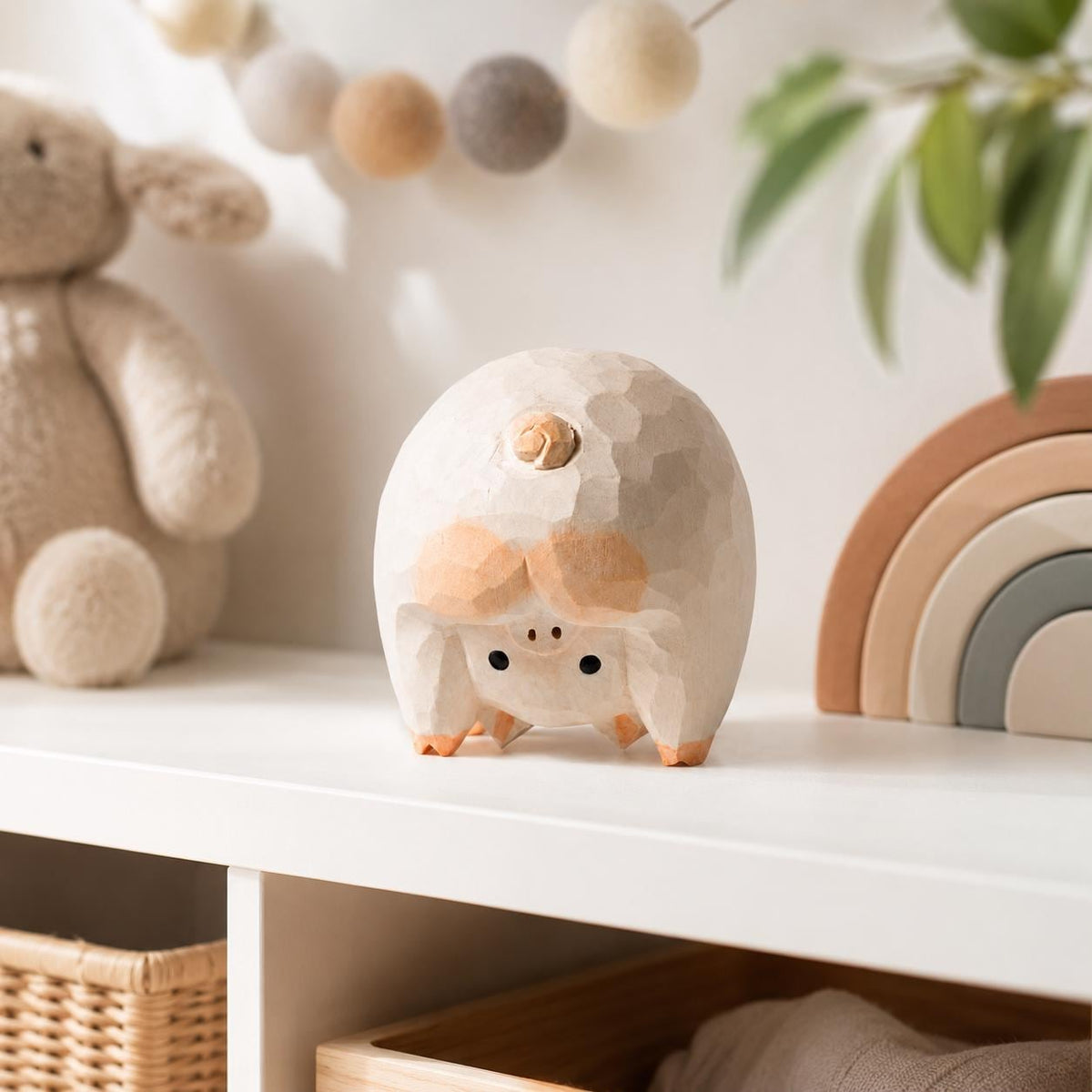 Whimsical Wooden Pig Figurine Hand Carved Animal Rustic Farmhouse Decor Cute Desk Accessory Gift for Pig Lover