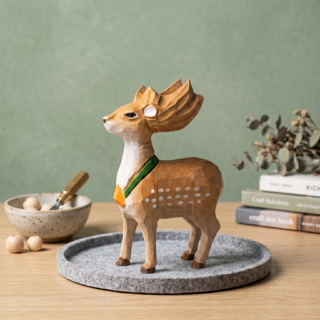 Whimsical Wooden Deer Figurine | Hand Carved Fawn Sculpture | Woodland Nursery Decor | Rustic Shelf Art | Unique Gift for Animal Lovers