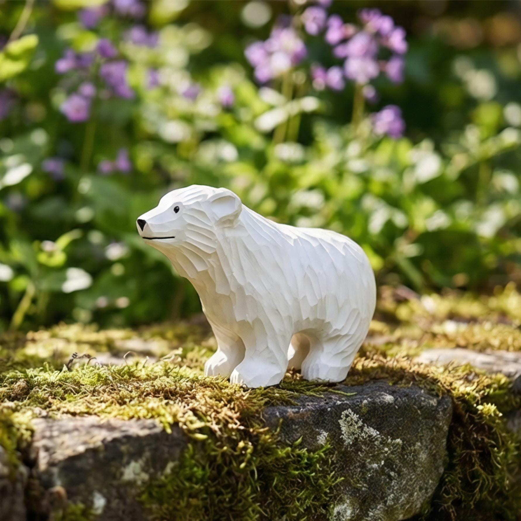 Hand Carved Wooden Polar Bear Figurine - White Bear Statue - Winter Wonderland Decor - Cabin Ornament