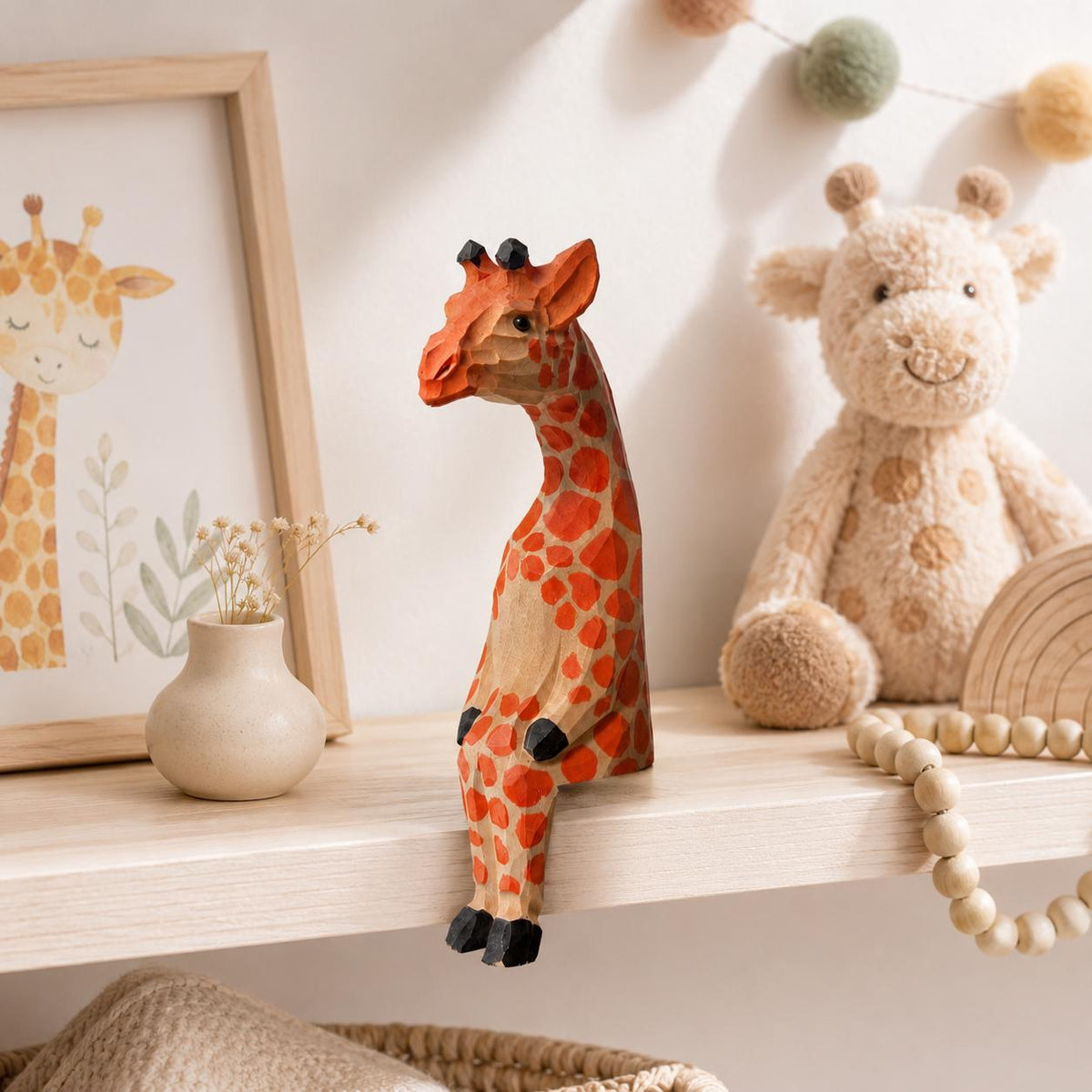 Whimsical Sitting Giraffe Wooden Shelf Sitter Handmade Safari Animal Decor Nursery Art Unique Gift for Animal Lovers