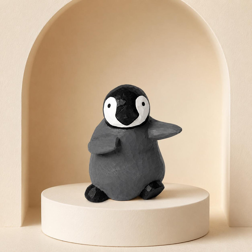 Whimsical Wooden Penguin Figurine Hand Carved Animal Decor Nursery Ornament Unique Baby Shower Gift