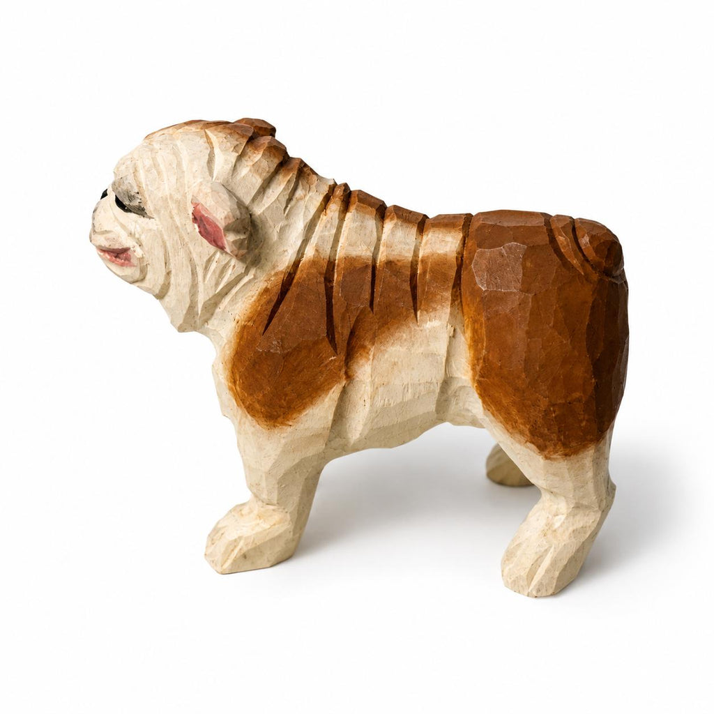 Hand-Carved Wooden Bulldog Figurine | Whimsical British Bulldog Sculpture | Chunky Desk Pet Decor | Dog Lover Gift Idea
