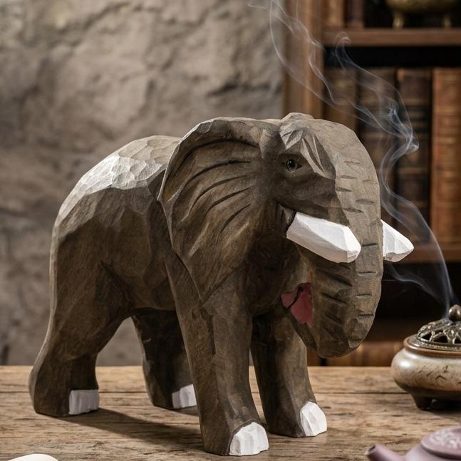 Handmade Wooden Elephant Figurine, Rustic African Elephant Carving, Animal Lover Gift, Boho Nursery Decor, Hand Carved Wood Statue
