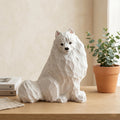 Whimsical White Samoyed Wood Carving Geometric Fluffy Dog Figurine Minimalist Pet Memorial Unique Gift for Dog Lovers Desk Decor