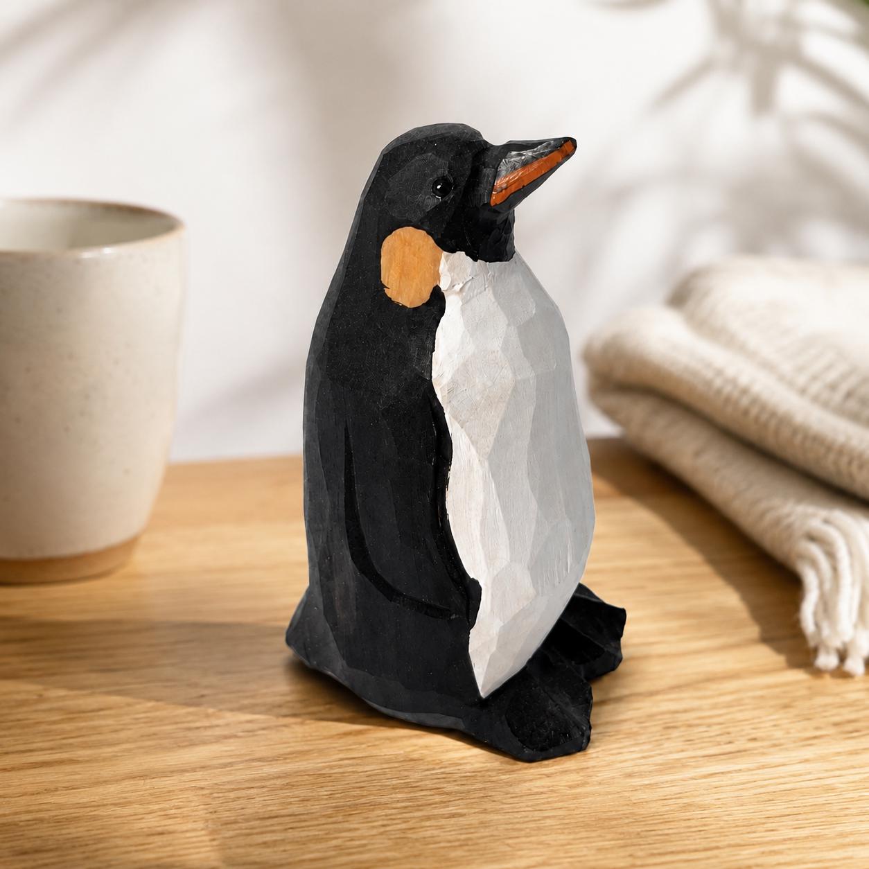 Whimsical Wooden Penguin Figurine Hand Carved Bird Decor Shelf Art Gift for Bird Lover