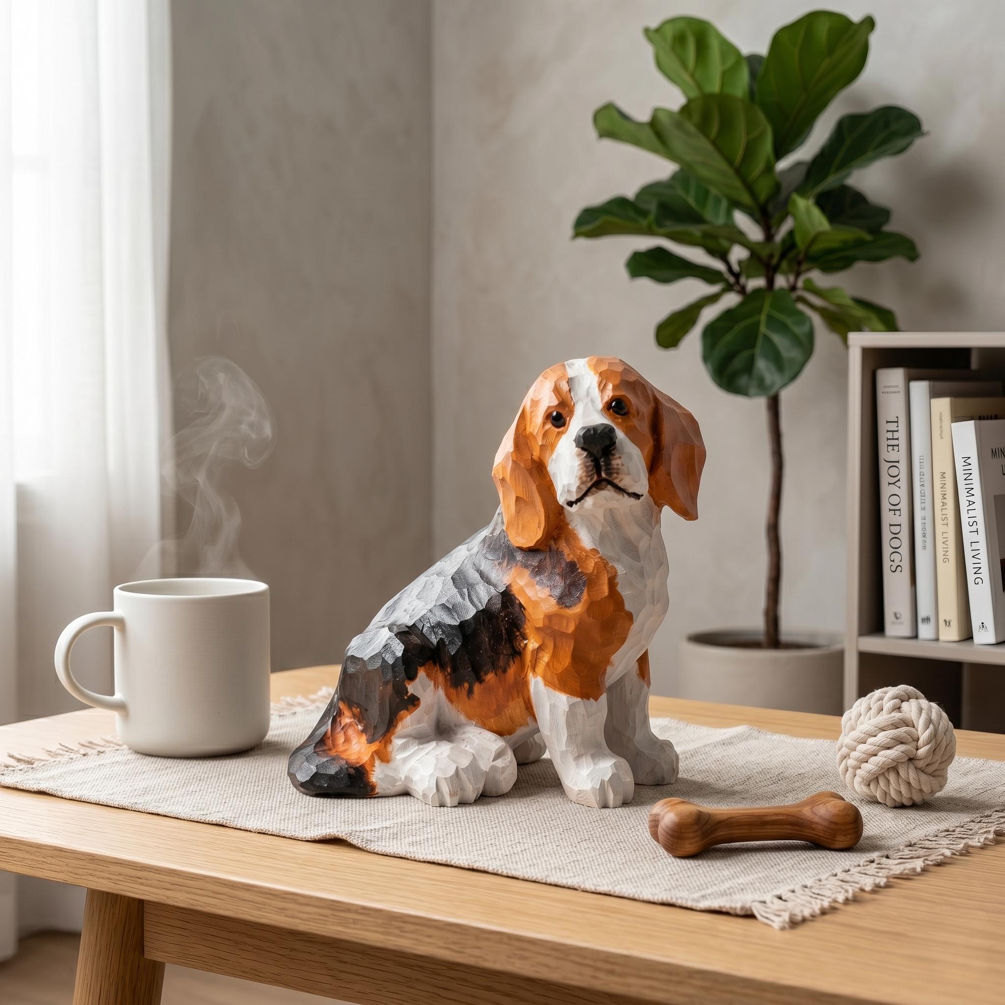 Hand Carved Wooden Beagle Figurine, Rustic Dog Lover Decor, Wood Dog Sculpture, Pet Memorial Gift, Handmade Dog Statue For Desk Shelf