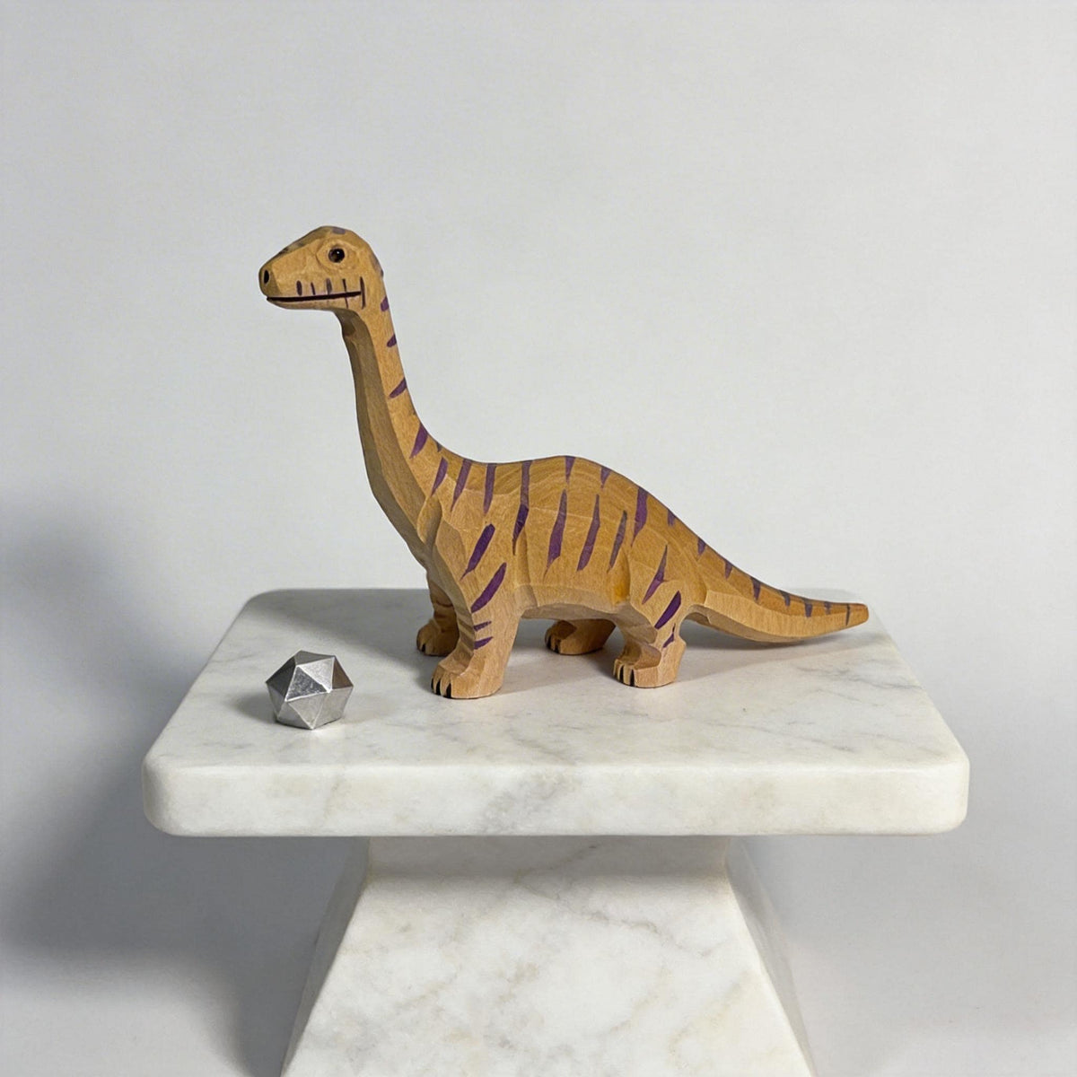 Hand Carved Wooden Brontosaurus Figurine Striped Dinosaur Nursery Decor Whimsical Desk Accessory Unique Birthday Gift for Dino Lover