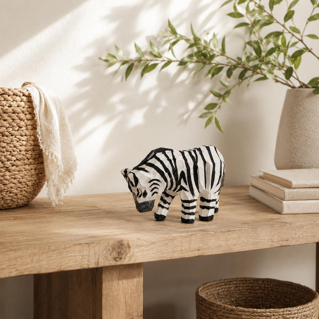 Whimsical Wooden Zebra Hand Carved Animal Figurine Safari Nursery Decor Rustic Wood Carving Wildlife Art Unique Gift for Animal Lover