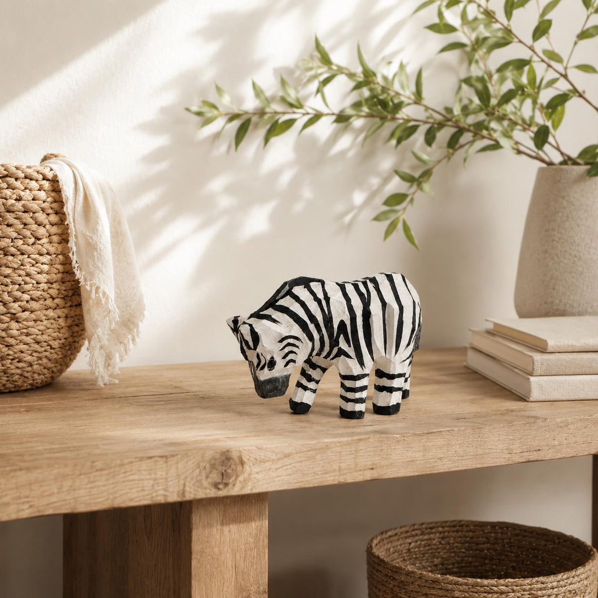 Whimsical Wooden Zebra Hand Carved Animal Figurine Safari Nursery Decor Rustic Wood Carving Wildlife Art Unique Gift for Animal Lover