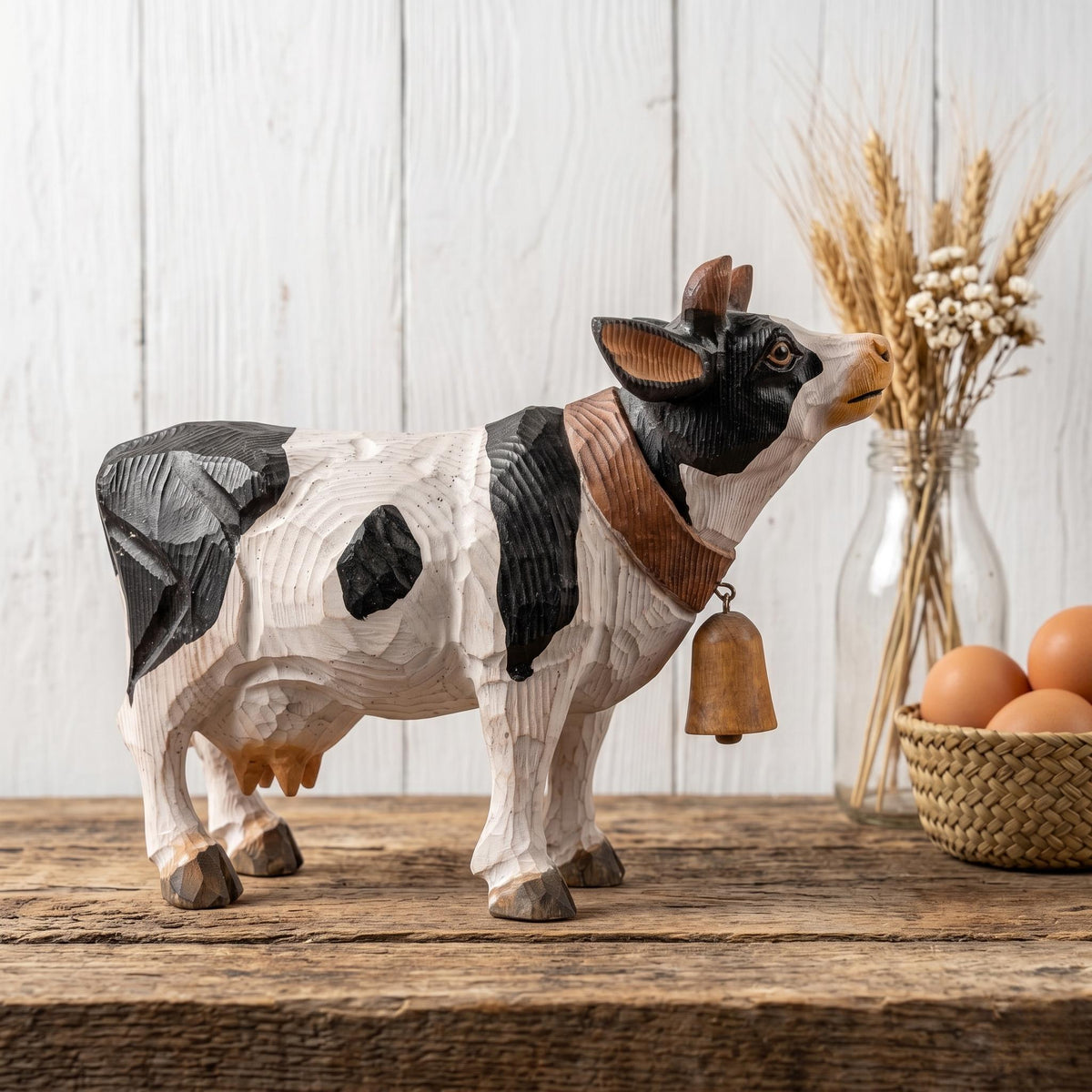 Rustic Wooden Cow Figurine Hand Carved Farmhouse Decor Farm Animal Statue Whimsical Decor Unique Gift for Cow Lover