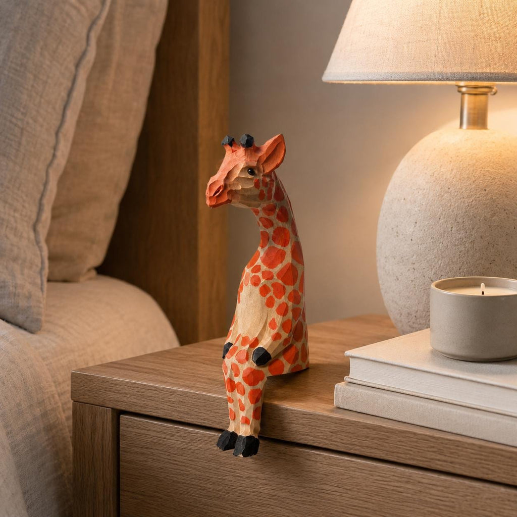 Whimsical Sitting Giraffe Wooden Shelf Sitter Handmade Safari Animal Decor Nursery Art Unique Gift for Animal Lovers
