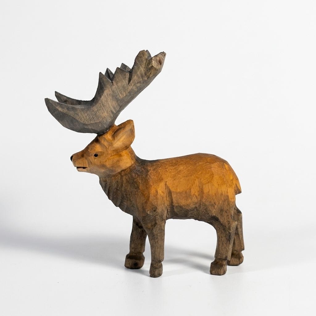Hand Carved Wooden Moose Figurine, Rustic Woodland Animal Decor, Cabin Core Shelf Accent, Unique Nature Lover Gift, Artisan Wood Sculpture