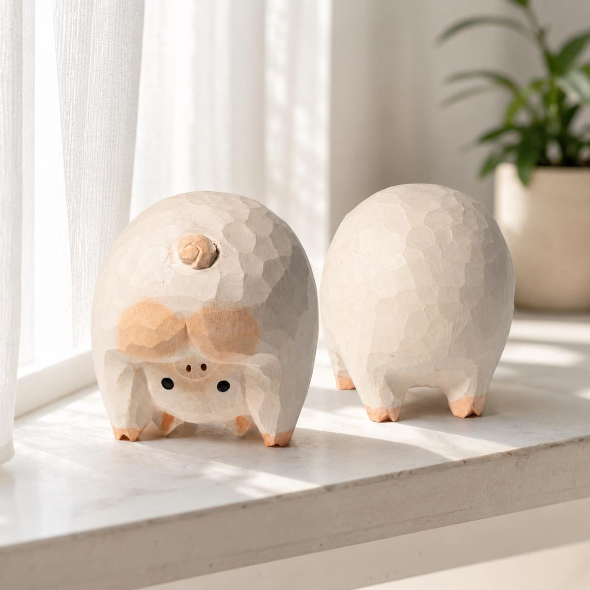 Whimsical Wooden Pig Figurine Hand Carved Animal Rustic Farmhouse Decor Cute Desk Accessory Gift for Pig Lover