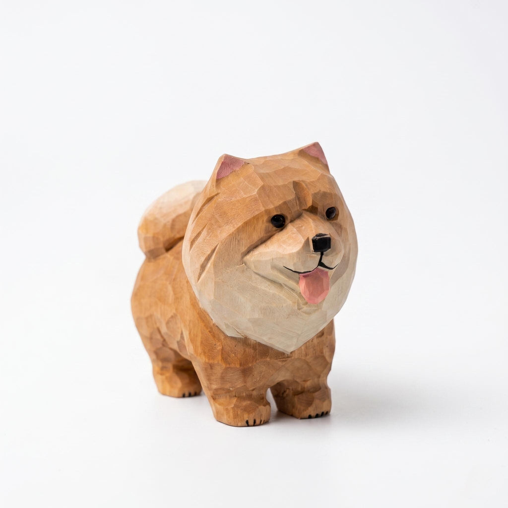 Hand Carved Wooden Pomeranian Figurine, Fluffy Dog Desktop Decor, Rustic Animal Art Sculpture, Pet Memorial Gift for Dog Lover