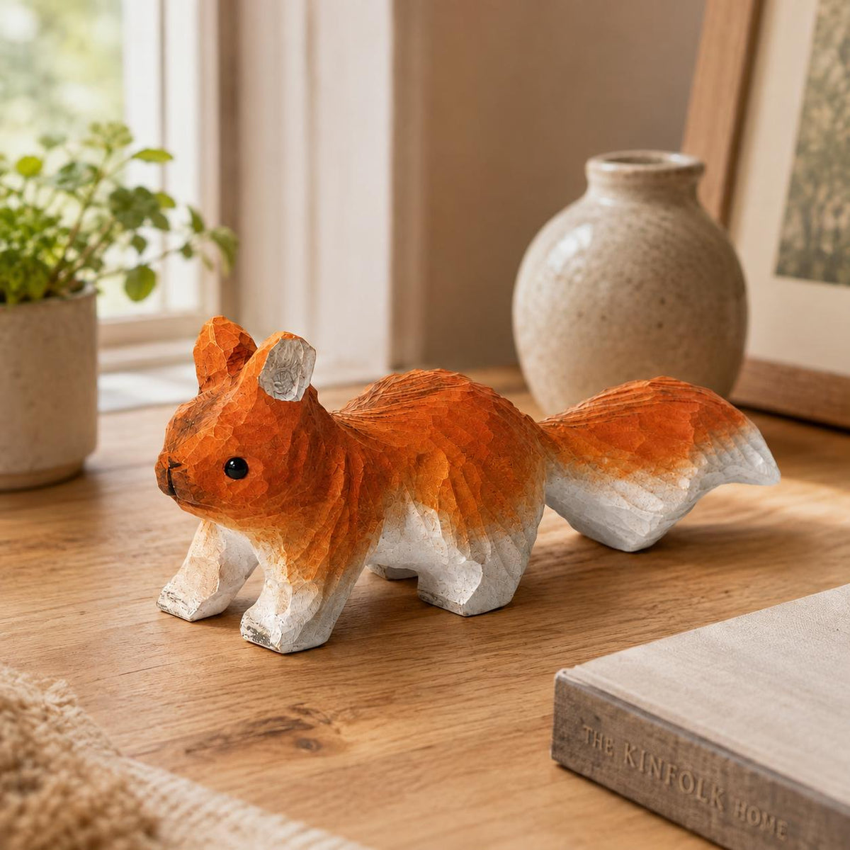 Playful Red Squirrel Wood Carving Rustic Forest Animal Figurine Handcrafted Nature Lover Decor Unique Woodland Gift for Kids