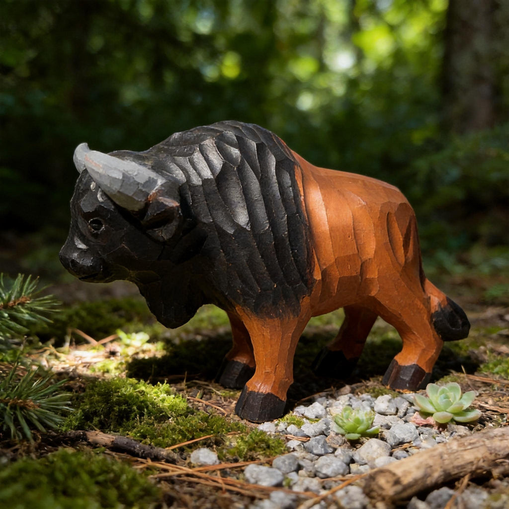 Rustic Wooden Bison Carving Handmade Animal Sculpture Western Room Decor Nature Lover Gift for Dad