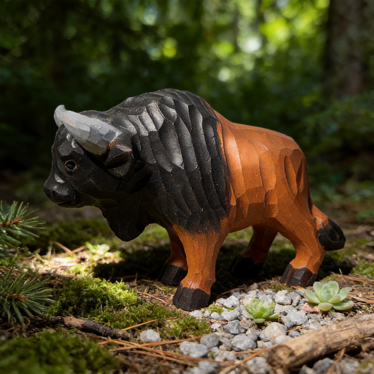 Rustic Wooden Bison Carving Handmade Animal Sculpture Western Room Decor Nature Lover Gift for Dad