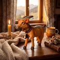 Whimsical Wooden Goat Carving with Bell Rustic Farmhouse Animal Decor Alpine Figurine Unique Birthday Gift