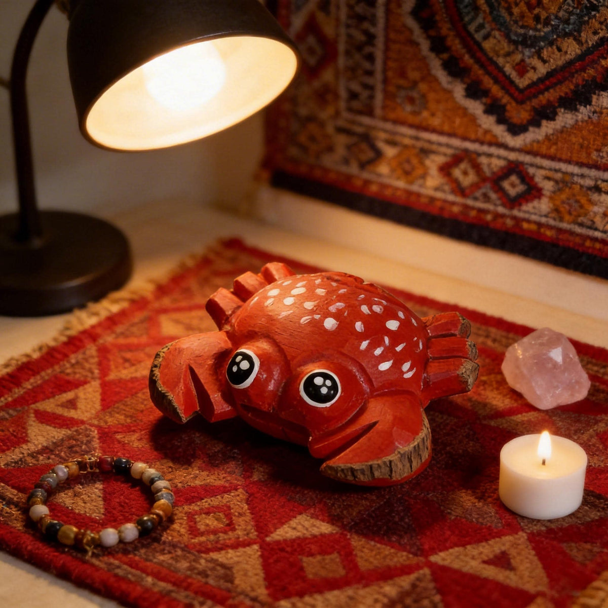 Cute Red Wooden Crab Figurine Hand Carved Coastal Decor Nautical Nursery Wood Animal Sculpture Beach Lover Gift Ocean Desk Pet