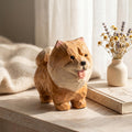 Hand Carved Wooden Pomeranian Figurine, Fluffy Dog Desktop Decor, Rustic Animal Art Sculpture, Pet Memorial Gift for Dog Lover