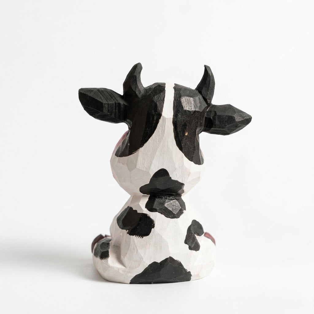 Whimsical Hand Carved Wooden Cow Figurine Sitting Farmhouse Decor Rustic Animal Art Unique Gift for Cow Lovers Nursery Shelf Decor
