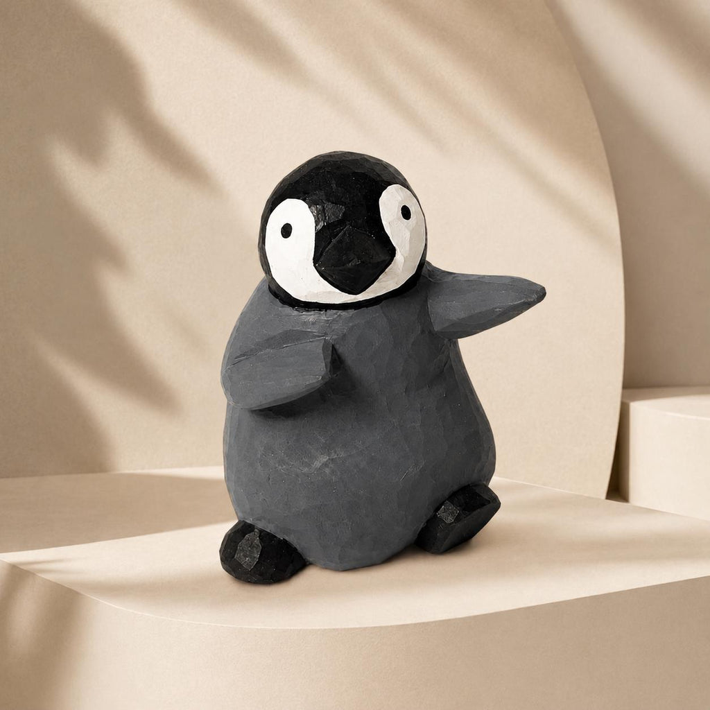 Whimsical Wooden Penguin Figurine Hand Carved Animal Decor Nursery Ornament Unique Baby Shower Gift