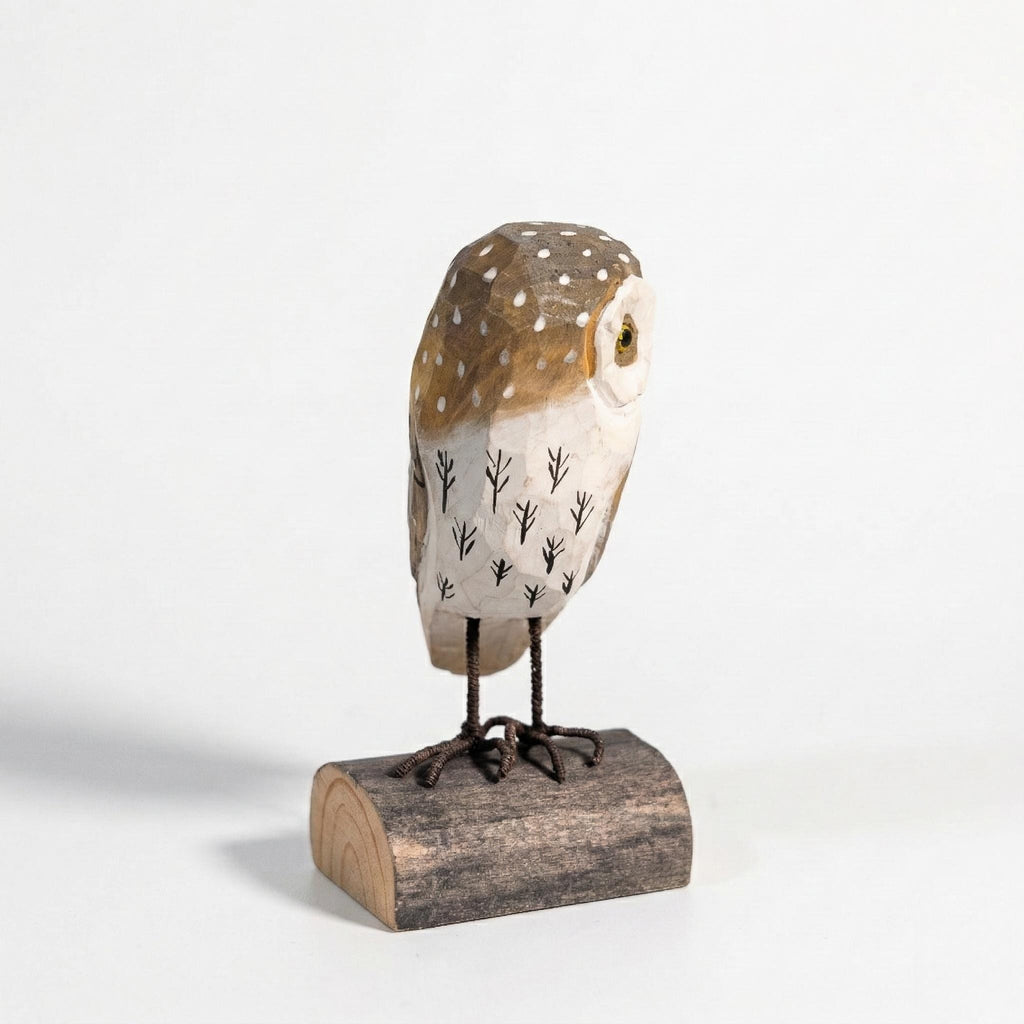 Hand-Carved Wooden Owl Figurine | Rustic Log Woodland Bird Shelf Decor
