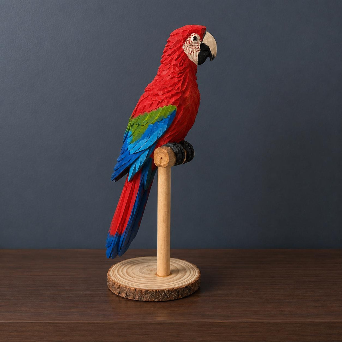 Vibrant Scarlet Macaw Wood Carving Tropical Bird Decor Wooden Parrot Figurine Unique Gift for Bird Lover