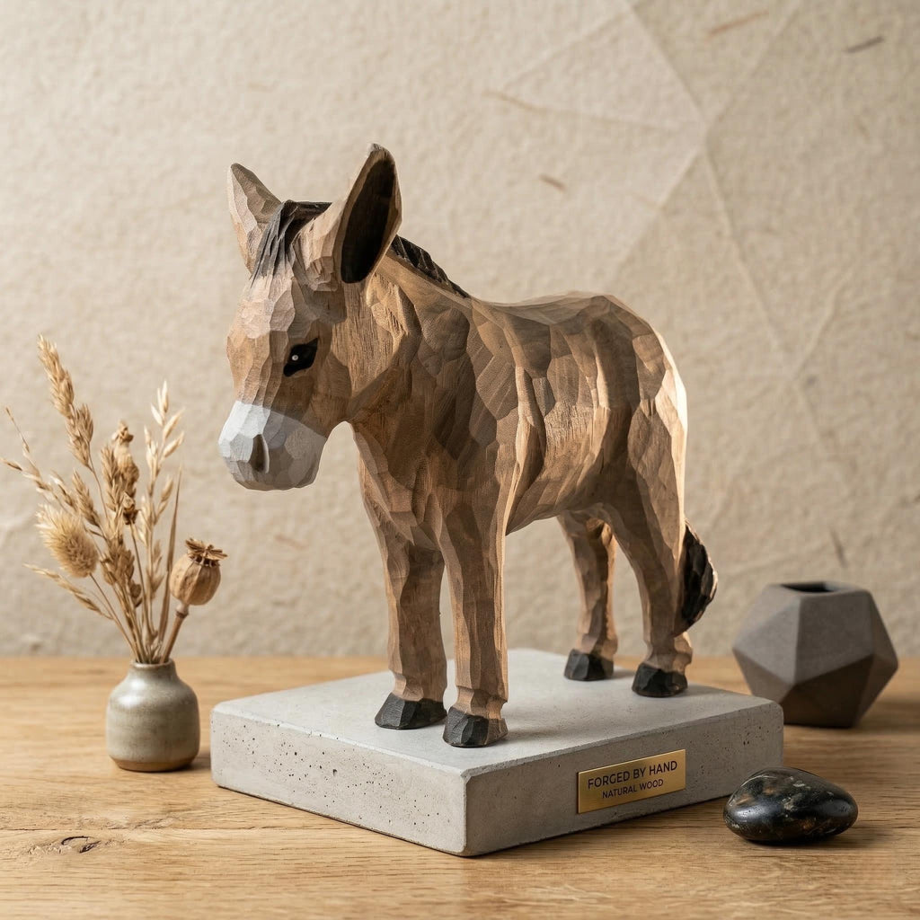 Whimsical Hand Carved Wooden Donkey Figurine, Rustic Farmhouse Decor, Miniature Wood Animal Sculpture, Unique Gift for Animal Lovers