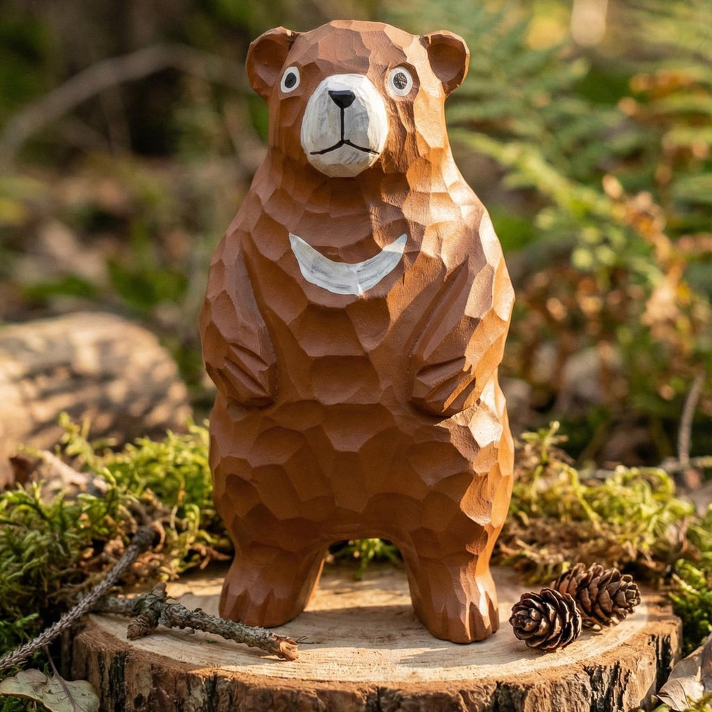 Hand-Carved Wooden Bear Figurine | Rustic Woodland Nursery Decor | Whimsical Moon Bear Sculpture | Unique Nature Lover Gift