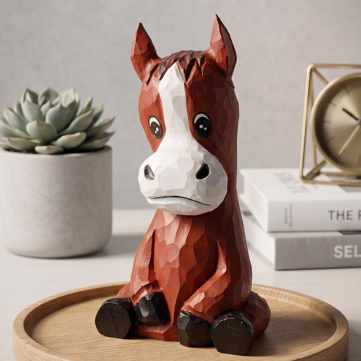 Cute Sitting Wooden Horse Figurine Hand Carved Pony Statue Rustic Nursery Decor Whimsical Animal Art Unique Gift for Horse Lover