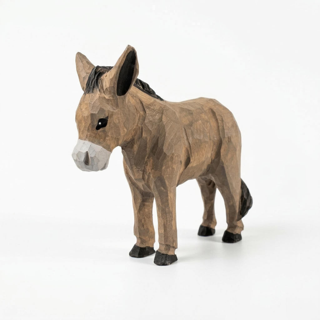Whimsical Hand Carved Wooden Donkey Figurine, Rustic Farmhouse Decor, Miniature Wood Animal Sculpture, Unique Gift for Animal Lovers