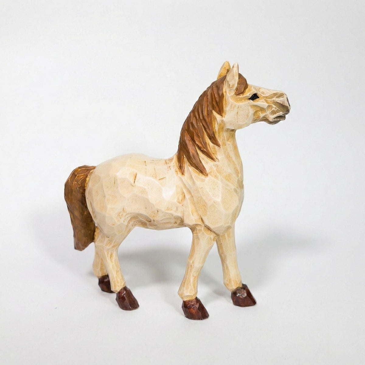 Whimsical Hand-Carved Wooden Horse Figurine, Rustic Equine Statue, Geometric Animal Art, Farmhouse Decor, Horse Lover Gift Idea