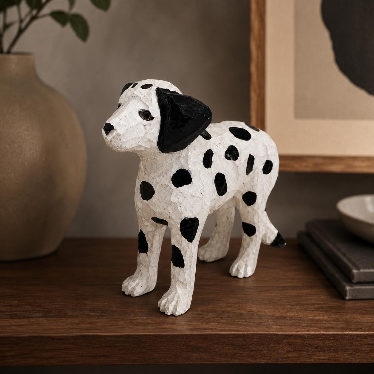 Hand-Carved Wooden Dalmatian Figurine | Spotted Puppy Sculpture | Whimsical Dog Desk Decor | Unique Pet Lover Gift