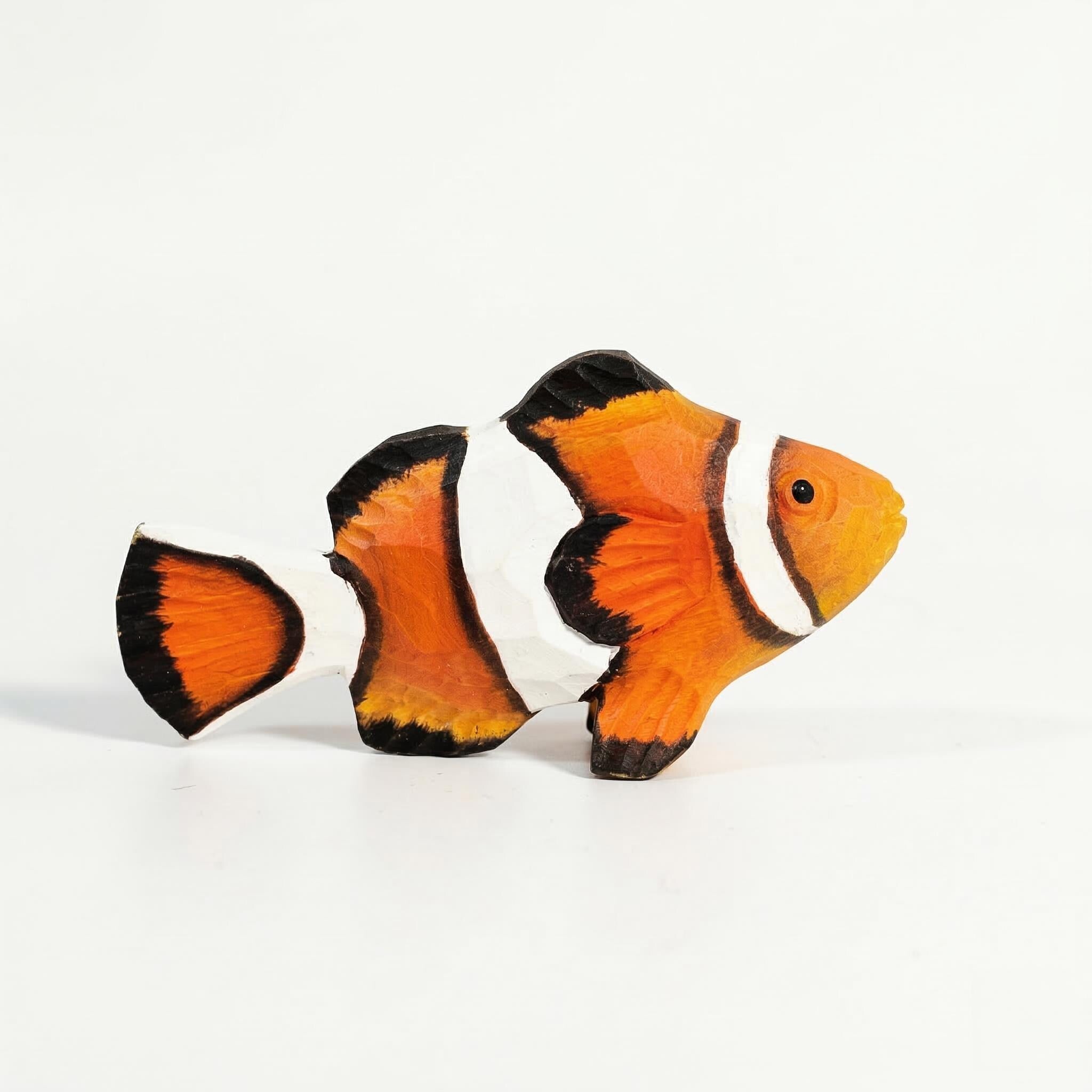 Hand Carved Wooden Clownfish Figurine, Nautical Nursery Decor, Tropical Sea Animal Sculpture, Hand Painted Fish Ornament