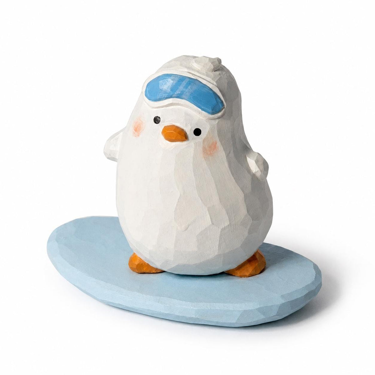 Whimsical Snowboarding Bird Wood Carving, Cute Winter Decor, Hand Carved Penguin Figurine, Ski Lover Gift