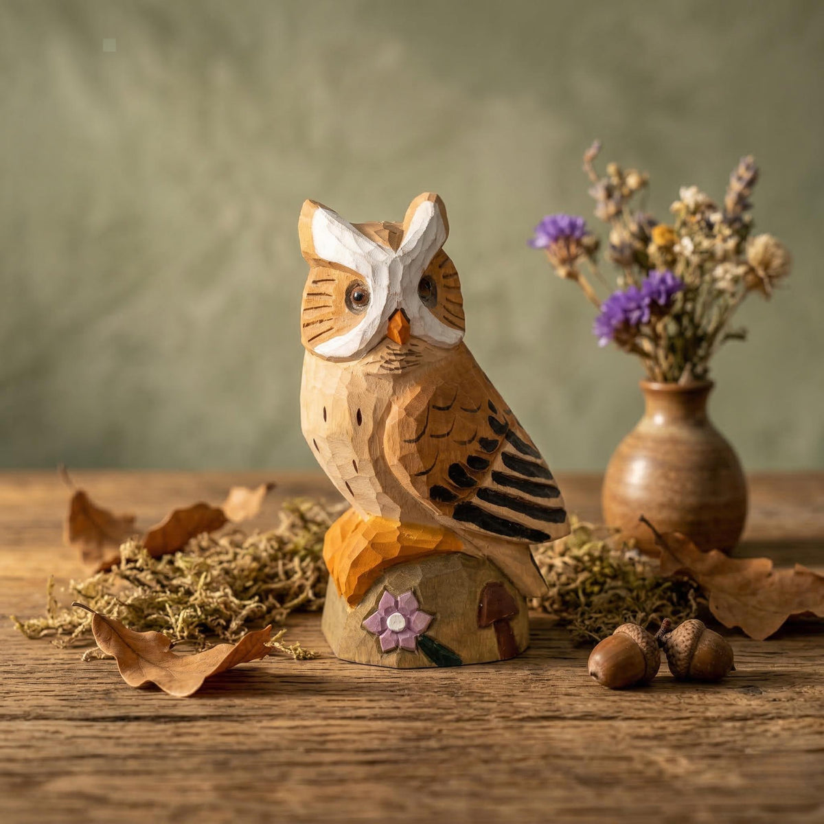 Whimsical Hand-Carved Wooden Owl Figurine, Rustic Woodland Animal Decor, Unique Bird Sculpture, Nature Lover Desk Gift Idea