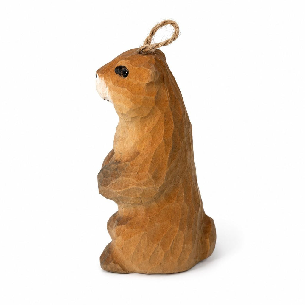 Whimsical Wooden Groundhog Ornament Hand Carved Forest Animal Decor Cute Prairie Dog Figurine Nature Lover Gift