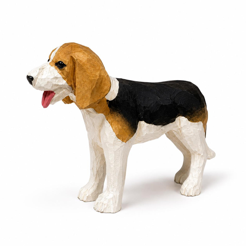 Hand-Carved Wooden Beagle Figurine | Tricolor Hound Dog Sculpture | Whimsical Pet Desk Decor | Dog Mom Gift Idea