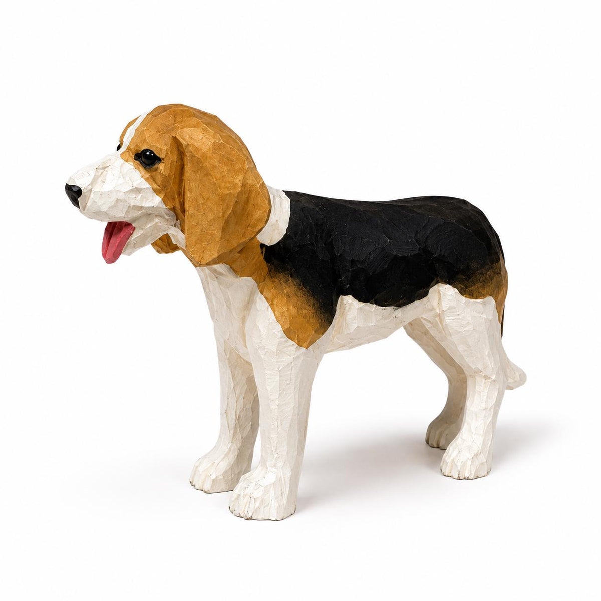 Hand-Carved Wooden Beagle Figurine | Tricolor Hound Dog Sculpture | Whimsical Pet Desk Decor | Dog Mom Gift Idea