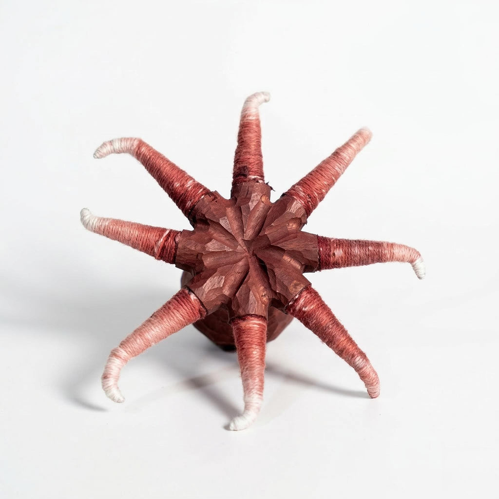 Whimsical Carved Wooden Octopus Figurine, Coastal Yarn Tentacle Sea Creature Decor, Quirky Nautical Desk Accessory, Ocean Lover Gift Idea